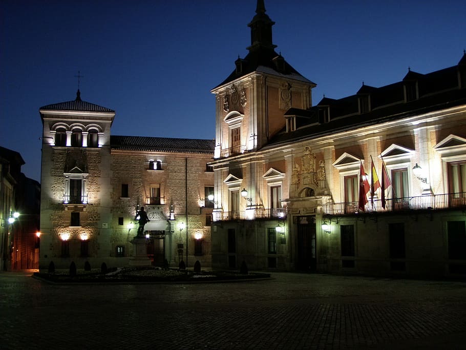 madrid, spain, night, light, building exterior, architecture HD wallpaper