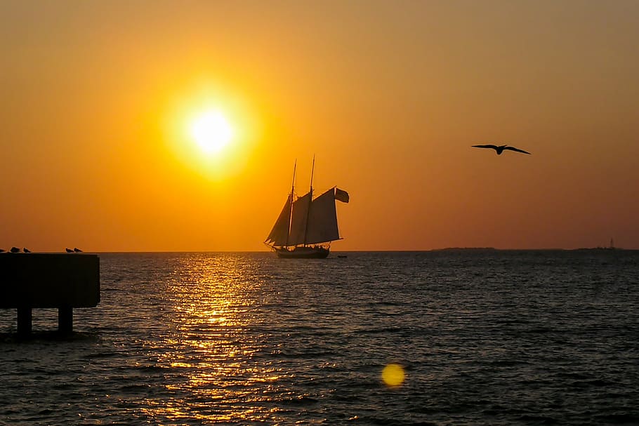sunset, sea, evening sky, distant, afterglow, caribbean, abendstimmung HD wallpaper