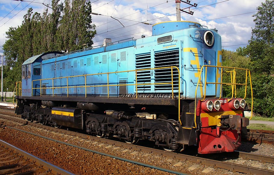 locomotive, diesel, old, railway, train, transport, engine