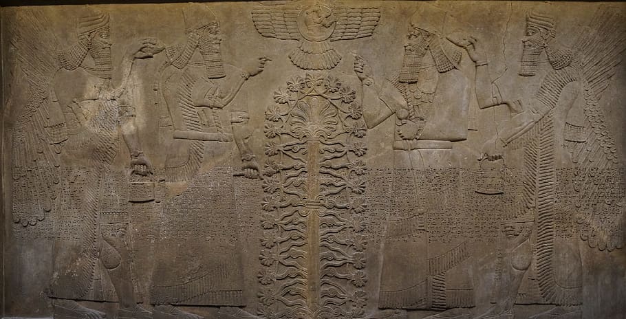 ancient, old, art, sculpture, wall, assyrian, decoration, god
