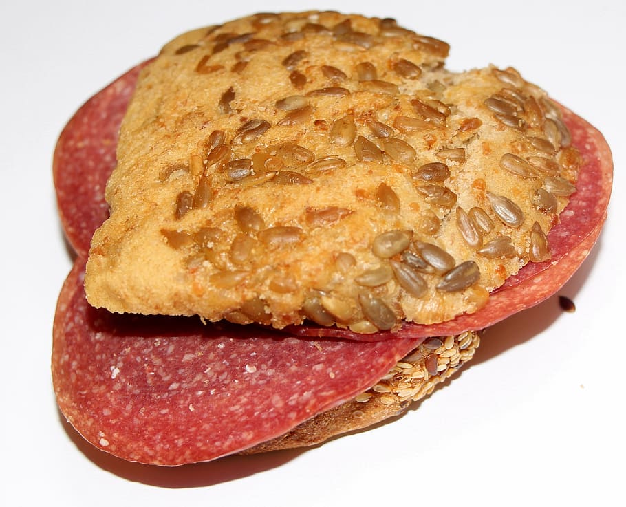 bread, sandwich, salami bread, eat, food, snack, hunger, arouse HD wallpaper