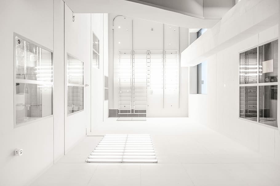 landscape photo of white living room, clear glass window with white frames HD wallpaper