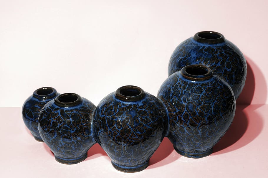 vase, china, five, ceramic, blue, art and craft, studio shot HD wallpaper