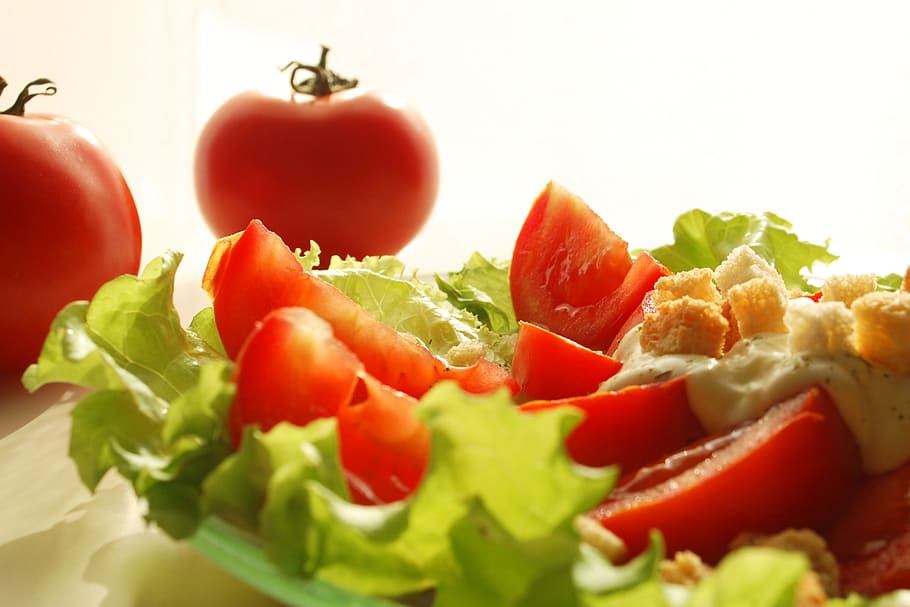 salad, dish, tomato, dinner, food, delicious, kitchen, vegetables HD wallpaper