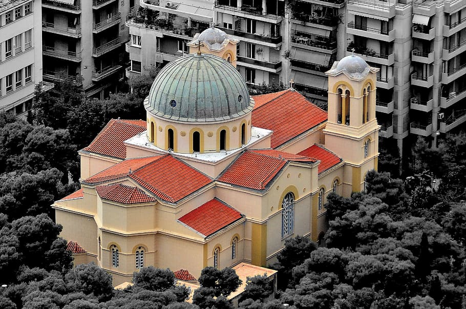 athena, churches, greece, religions, building exterior, architecture, HD wallpaper