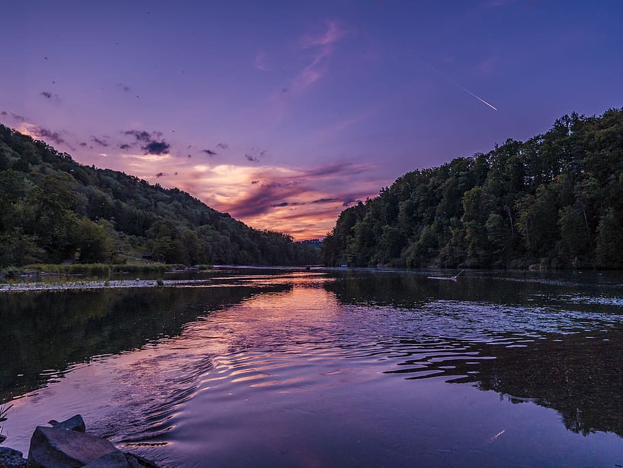 Sunset, Twilight, abendstimmung, evening sky, river, reflection HD wallpaper