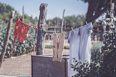 clothes hanged on clothesline, laundry, clean, clothing, clothespin HD wallpaper