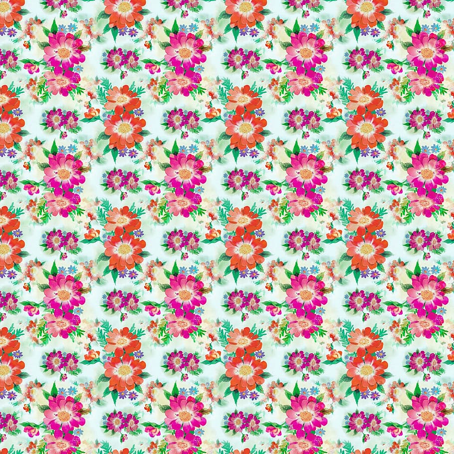 white, purple and orange floral illustration, flower, pattern HD wallpaper