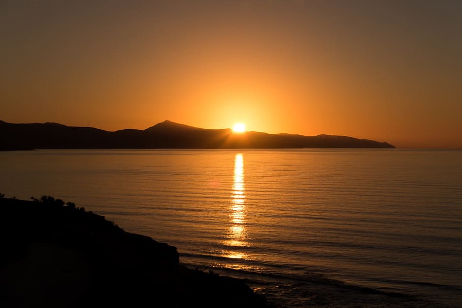 sunrise overlooking body of water, sea, fuerteventura, sunrise on the sea, HD wallpaper
