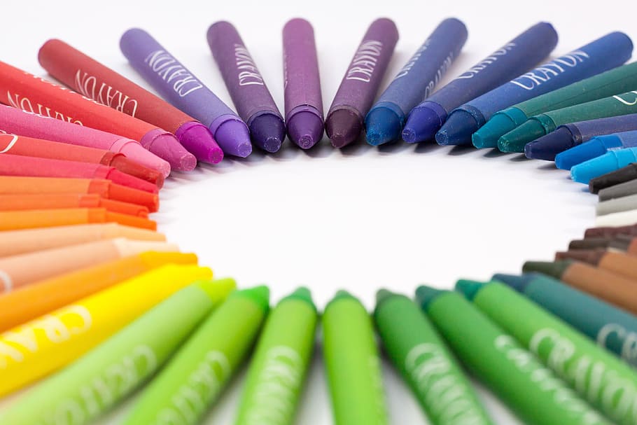 assorted-color crayon lot, chalk, colored pencils, colour pencils
