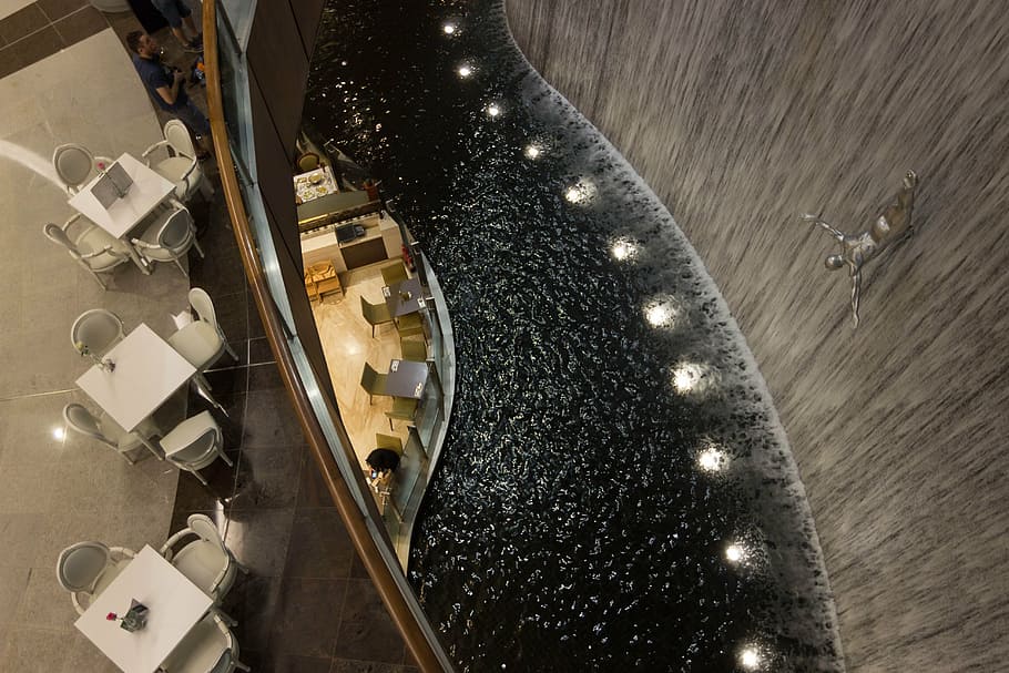 eagle eye view of body of water, dubai, interior design, inside HD wallpaper