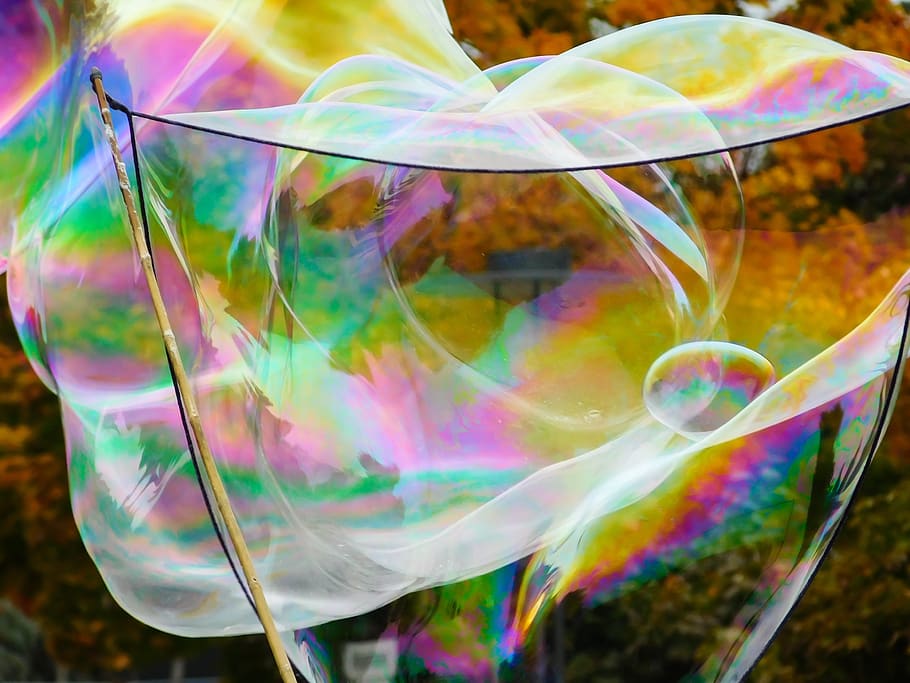 soap bubble, flying, float, ease, colorful, rainbow colors HD wallpaper