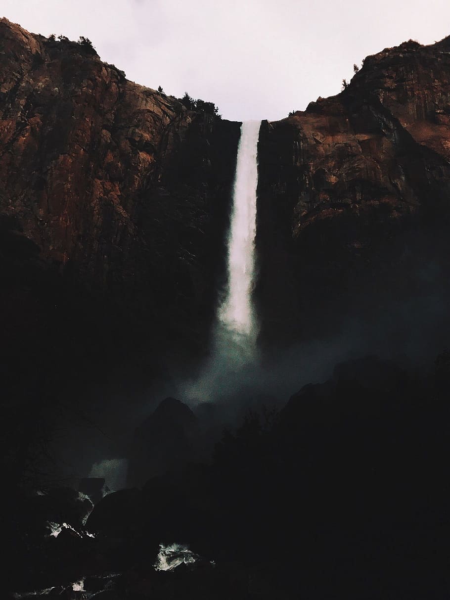 hill, cliff, landscape, rocks, dark, black, waterfalls, scenics - nature HD wallpaper