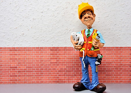 man wearing yellow hard hat sticker, architect, planner, designers HD wallpaper
