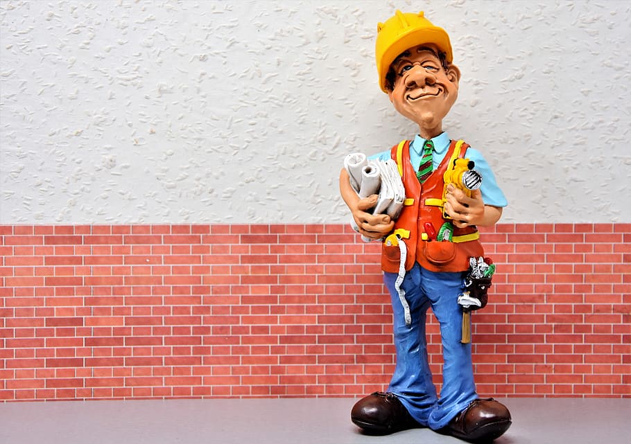 man wearing yellow hard hat sticker, architect, planner, designers HD wallpaper