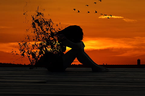 silhouette faded body of person during sunset, evening, dusk HD wallpaper