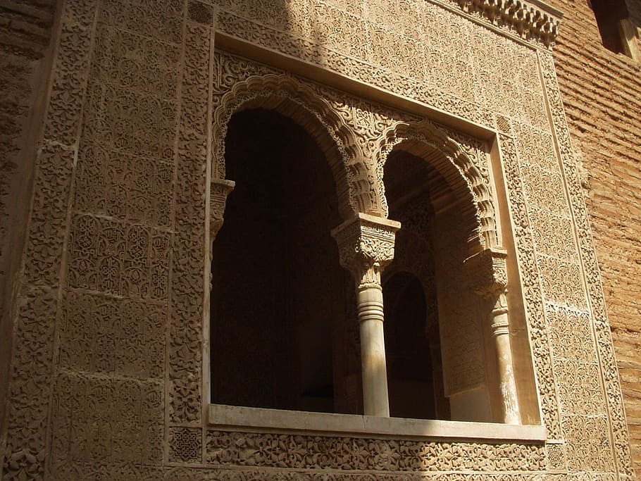 alhambra, spain, old, building, window, decorated, architecture HD wallpaper