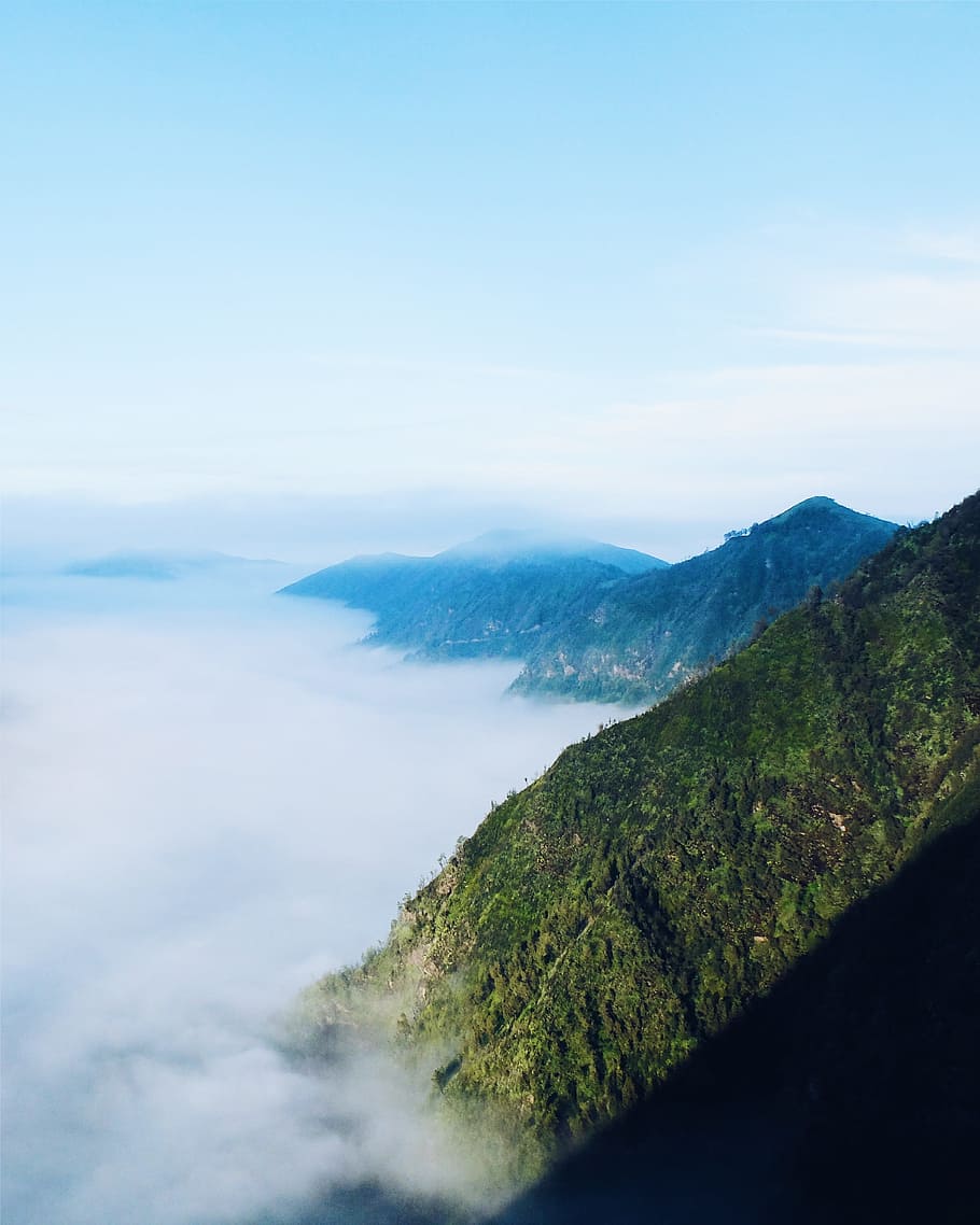 mountain at daytime, range, clouds, above, fog, landscape, nature HD wallpaper