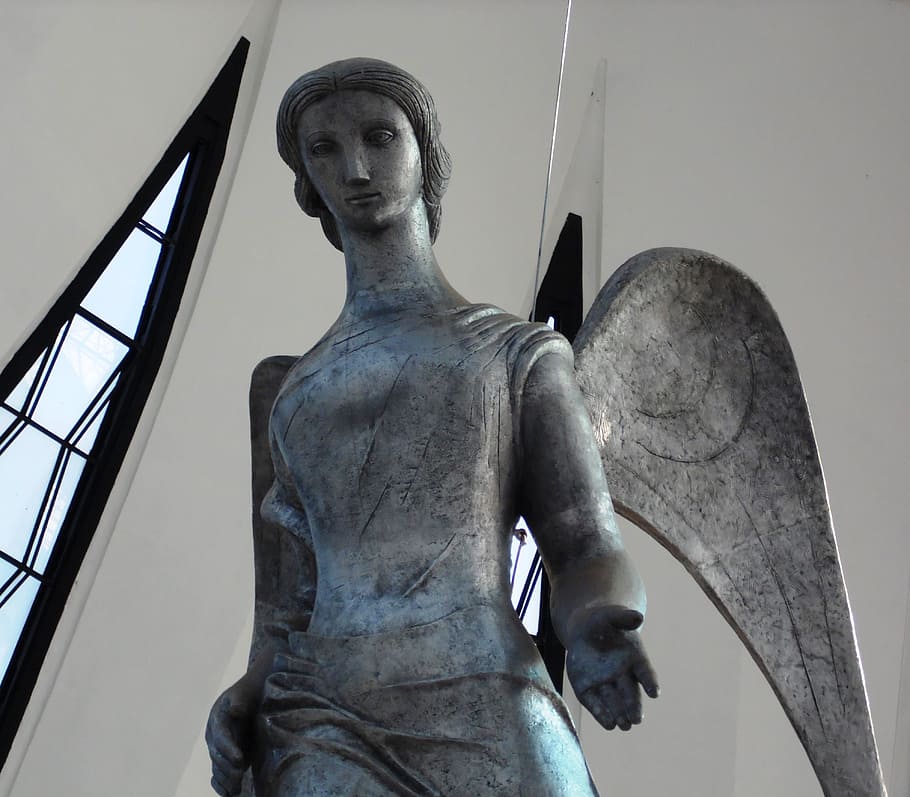 angel, sky, celestial, wings, human representation, sculpture HD wallpaper