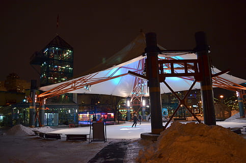 winnipeg, canada, night, evening, city, lights, ice skating HD wallpaper