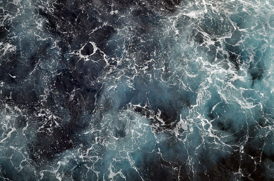 drone view of ocean, water, splash, moving, blue, rapids, splashing HD wallpaper