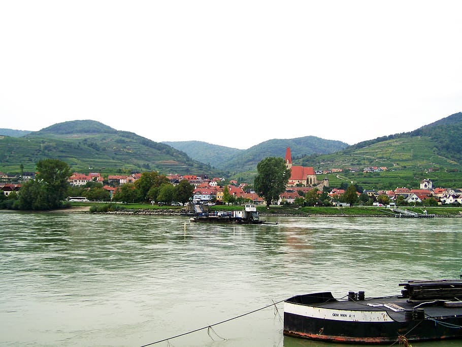 landscape, danube river, water, mountain, sky, architecture HD wallpaper