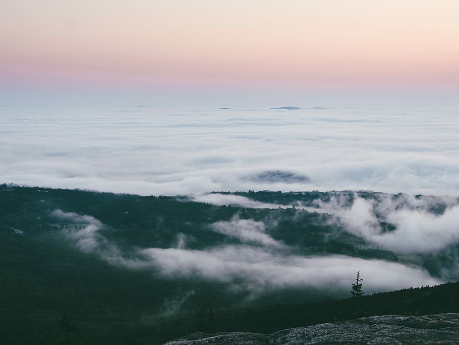 sea of clouds photography, aerial photo of sea of clouds, fog HD wallpaper