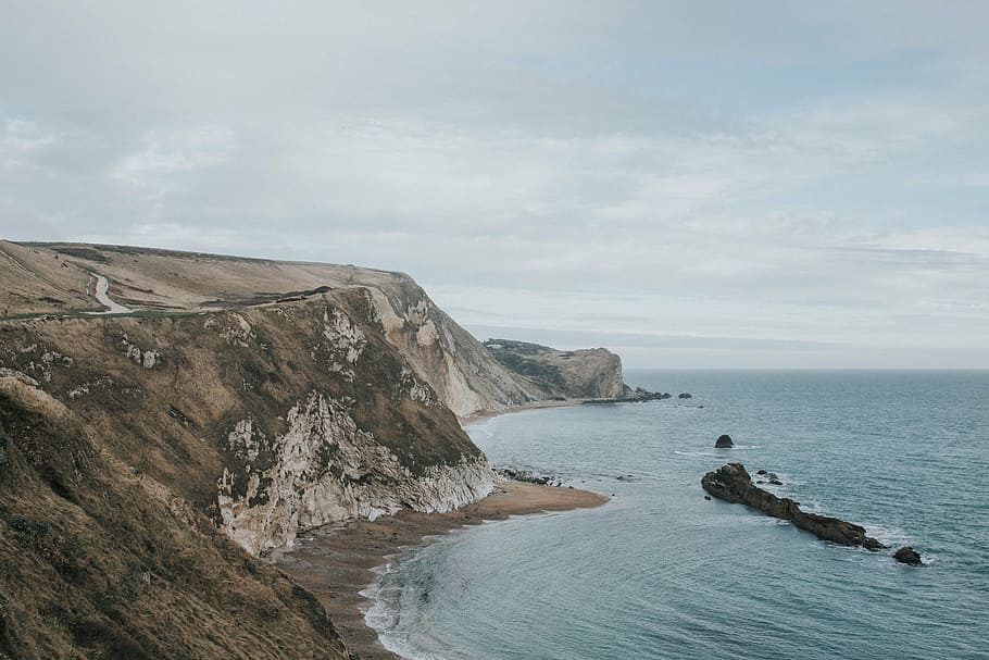 untitled, nature, landscape, mountain, water, ocean, sea, waves HD wallpaper