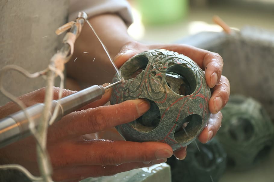 china, jade, carving, ball, stone, asia, factory, worker, chinese HD wallpaper