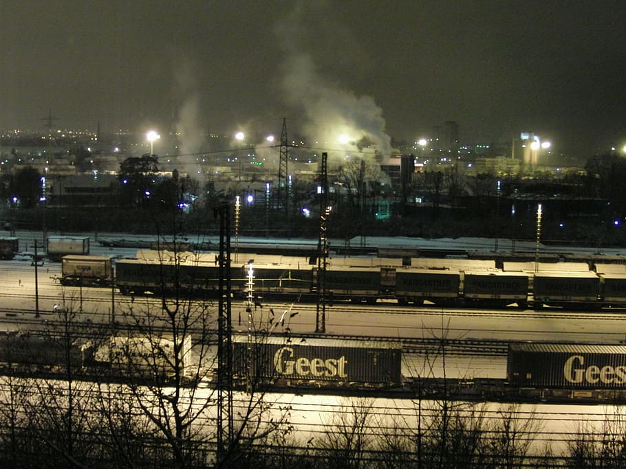 railway, winter, snow, illuminated, night, building exterior HD wallpaper