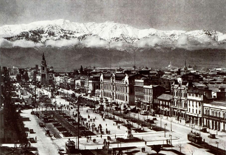 Alameda view of Santiago, Chile in 1930, photos, monochrome, public domain, HD wallpaper