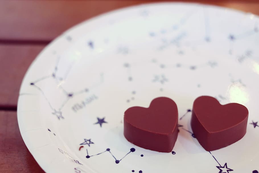 photo of two red heart-shaped pastries on plate, heart Shape HD wallpaper