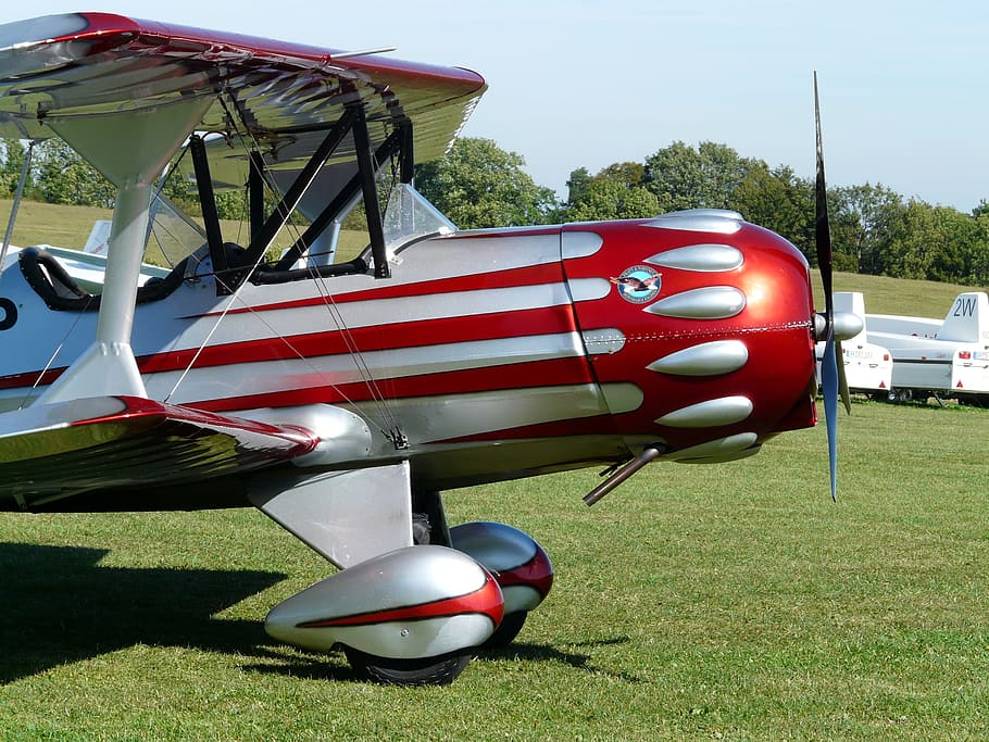 M17, Aircraft, Aerobatics, Propeller, start, silver, red, shiny HD wallpaper