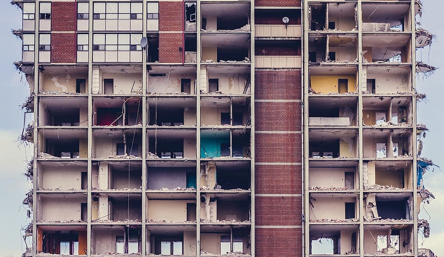 brown and beige concrete building, disrepair, decayed, dilapidated HD wallpaper