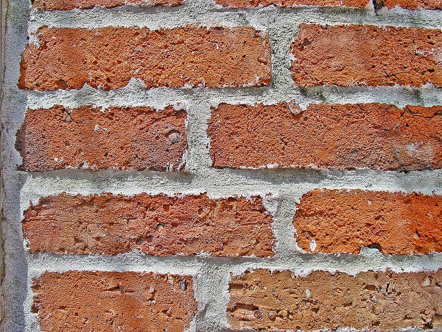 brickwall, background, red, texture, bricks, brickwork, concrete HD wallpaper