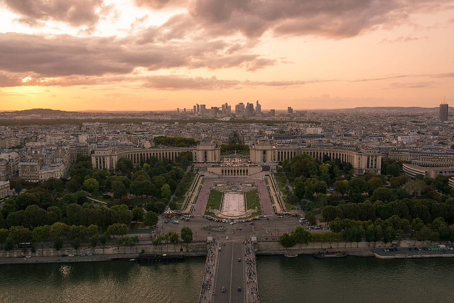 paris, clouds, sky, cityscape, sunset, architecture, built structure HD wallpaper