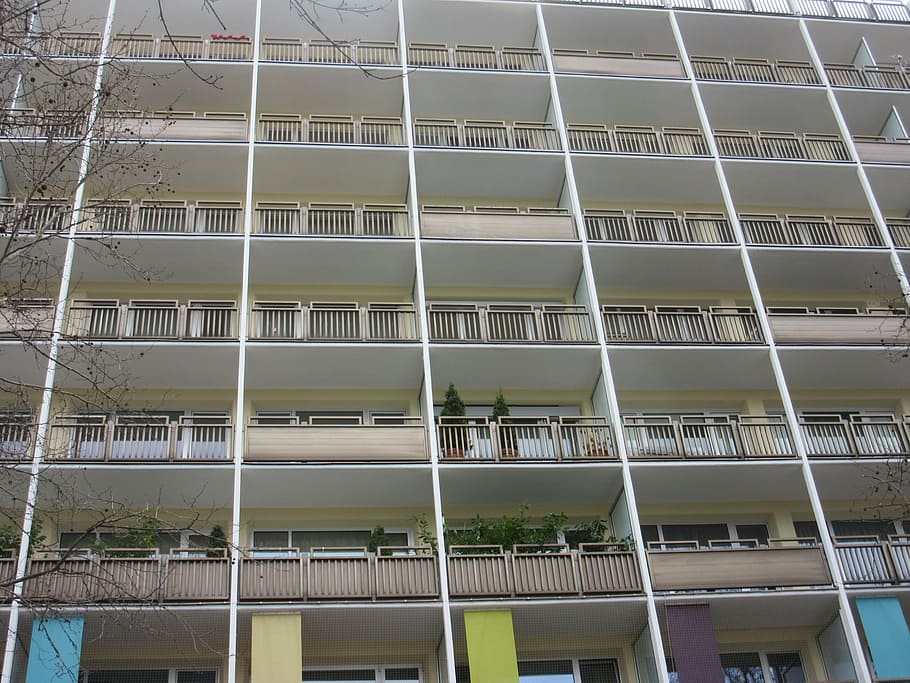 facade, home, window, balconies, railing, color, regularly HD wallpaper