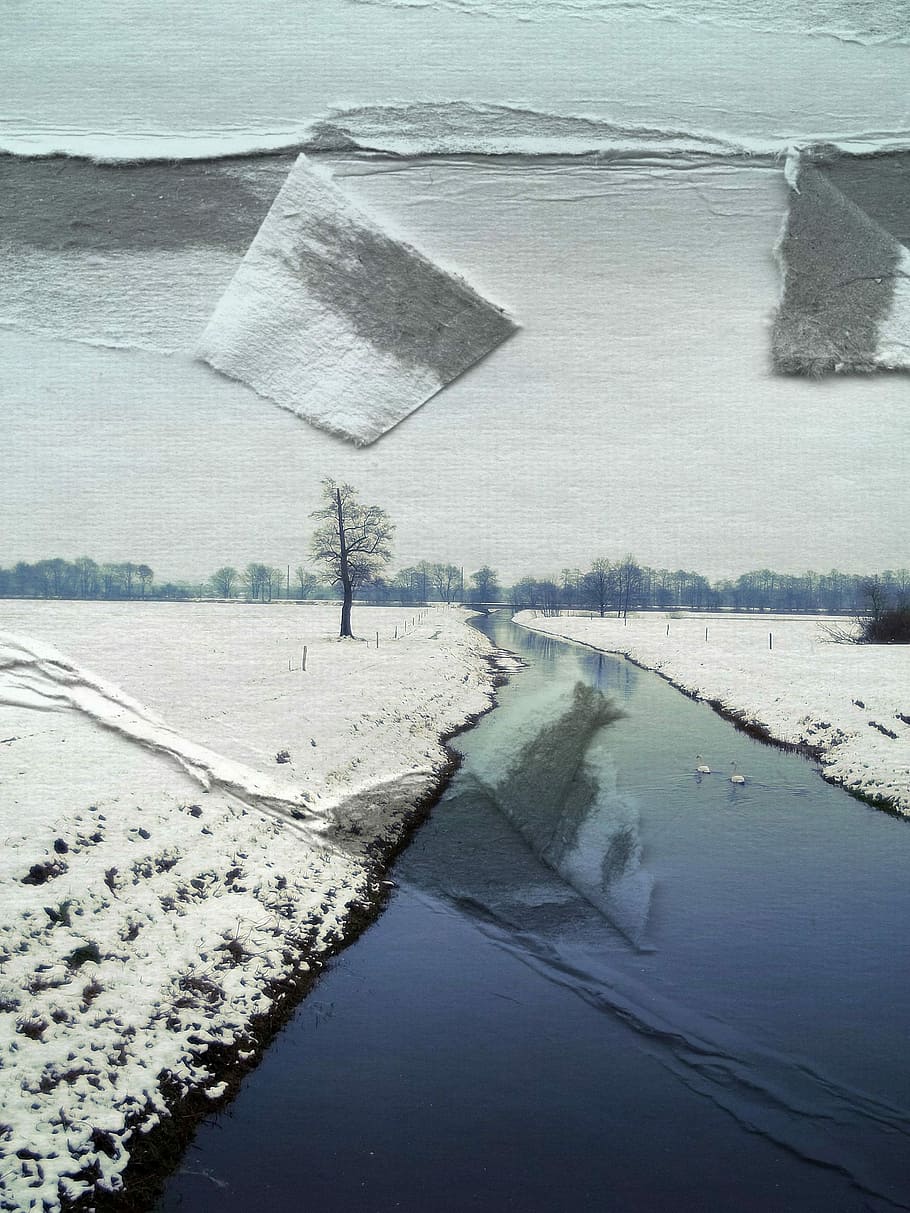 Paper, Torn, Cracks, Kink, Fold, bent, effect, art, snow, winter HD wallpaper