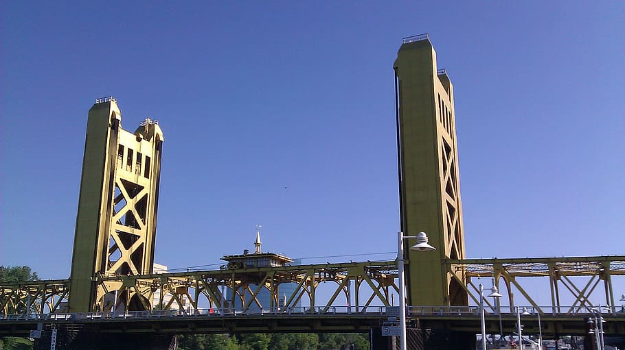 bridge, sacramento, gold, landmark, downtown, travel, tourism, HD wallpaper