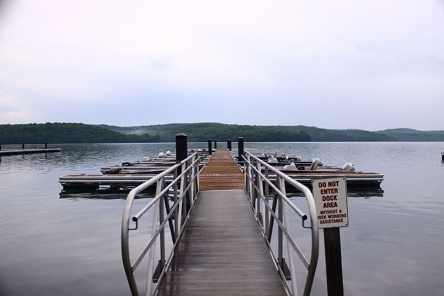 brown wooden dock at daytime, white, sea, grey, cloudy, sky HD wallpaper