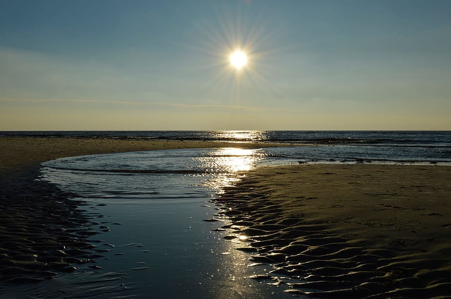 Water, Sun, River, Sand, Beach, north sea, lake, bank, mirroring HD wallpaper