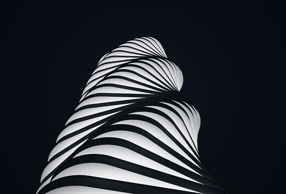 Architecture, Cgi, Render, striped, black background, black color HD wallpaper