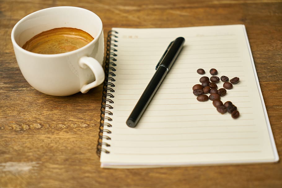 pen on top of notebook beside coffee mug, course, the work HD wallpaper