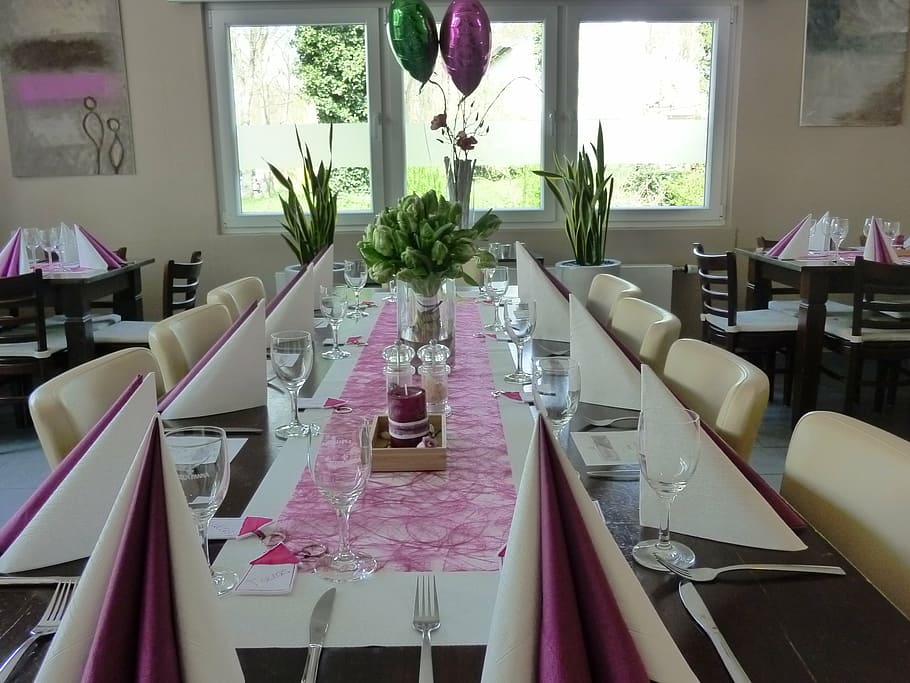communion of children, gedeckter table, pink, board, celebration, HD wallpaper