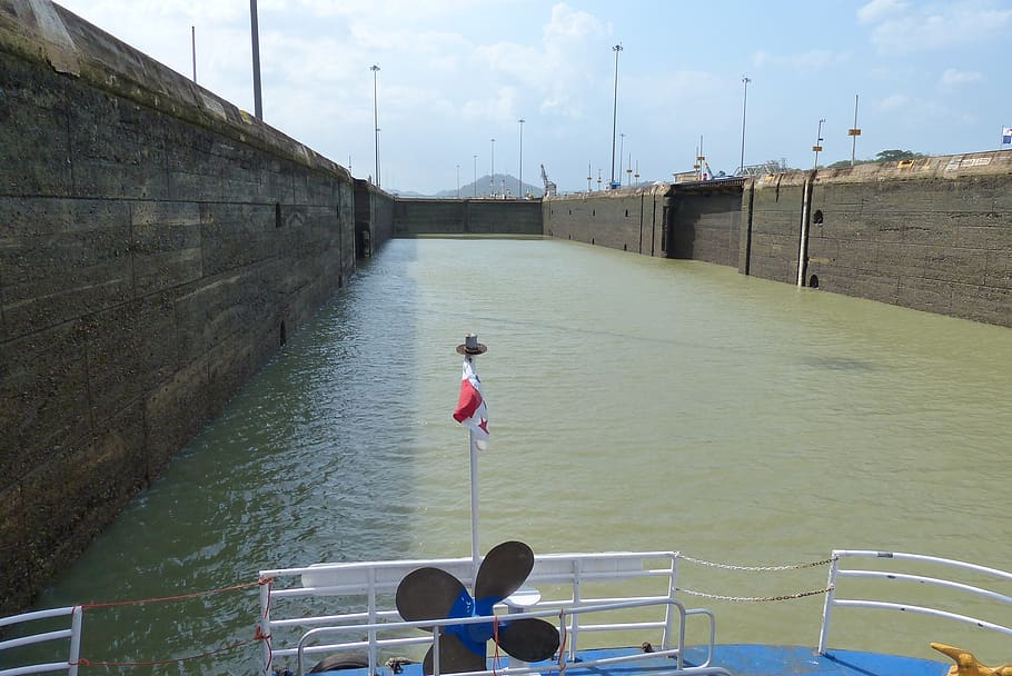 lock, panama canal, water, sky, day, transportation, built structure HD wallpaper