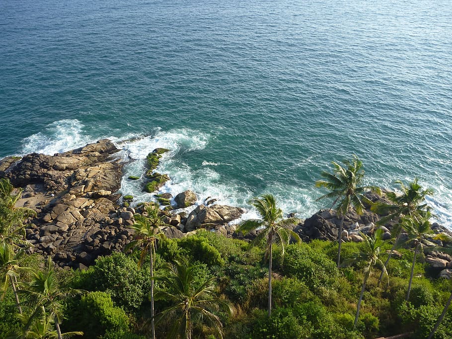 ocean, rocks, waves, nature, water, blue, green, sea, tropical HD wallpaper