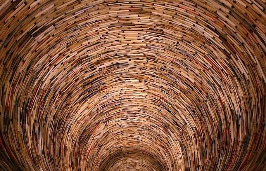 brown tunnel, books, library, alphabet, reading, shop, reader, HD wallpaper