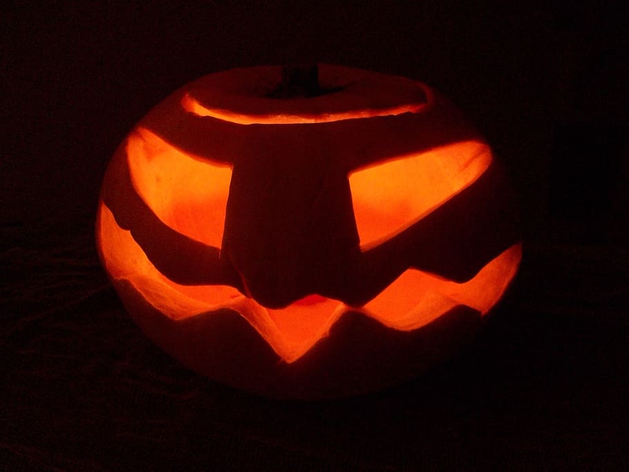 pumpkin, halloween, night, orange color, anthropomorphic, jack o' lantern HD wallpaper