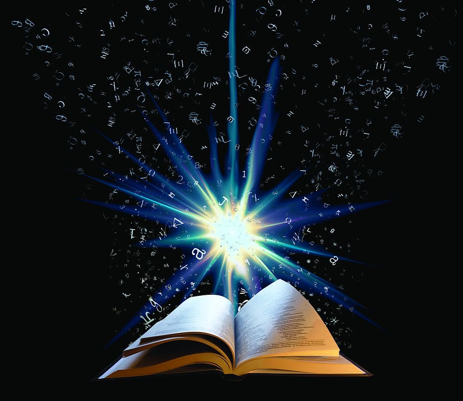 book opened with blue light, bible, christian, jesus, religion