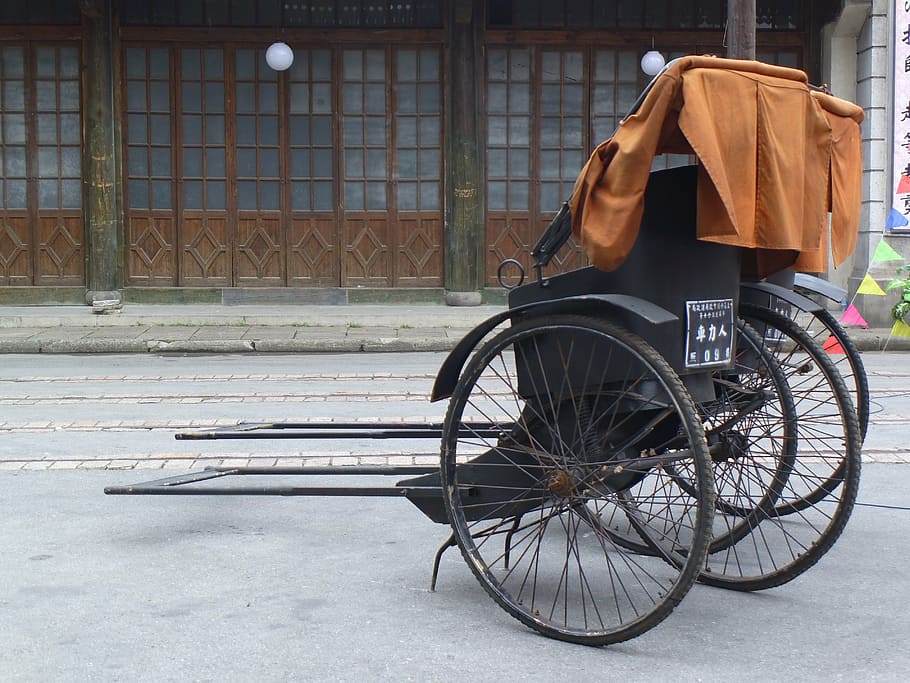 rickshaw, old shanghai, pier, transportation, land vehicle HD wallpaper